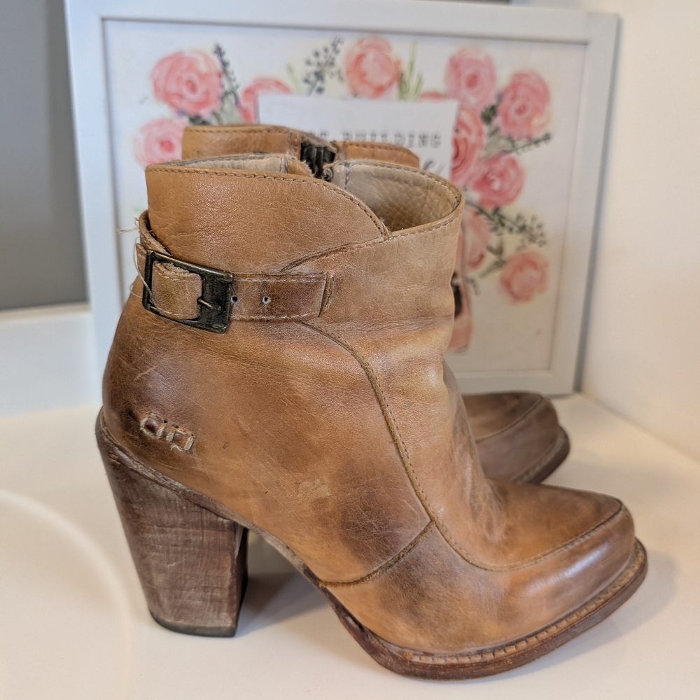 🥰GUC Bed Stu Isla Distressed Leather Zip Side Ankle Booties, Honey Tan, 6 - Picture 7 of 16